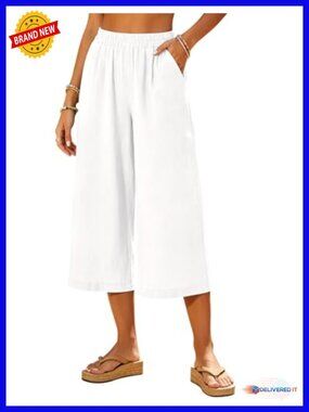 Wide Leg Capri Pants Cropped Palazzo Summer Beach Casual Pants with Pockets